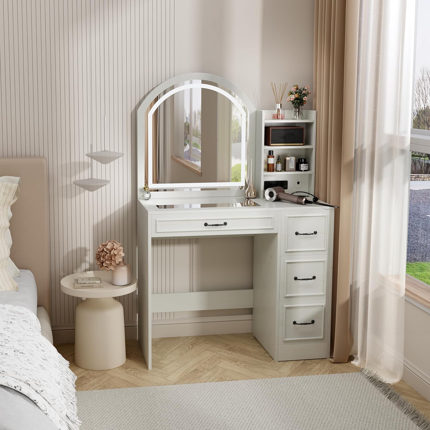 Home Outlet Bathroom Vanity - طاولة زينة عصرية مع مرآة مضاءة،