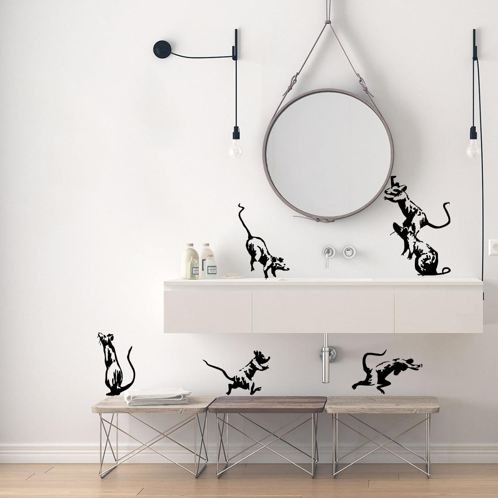 Home Bathroom Window - 5 قطعة Banksy المرحاض الفئران الجدار