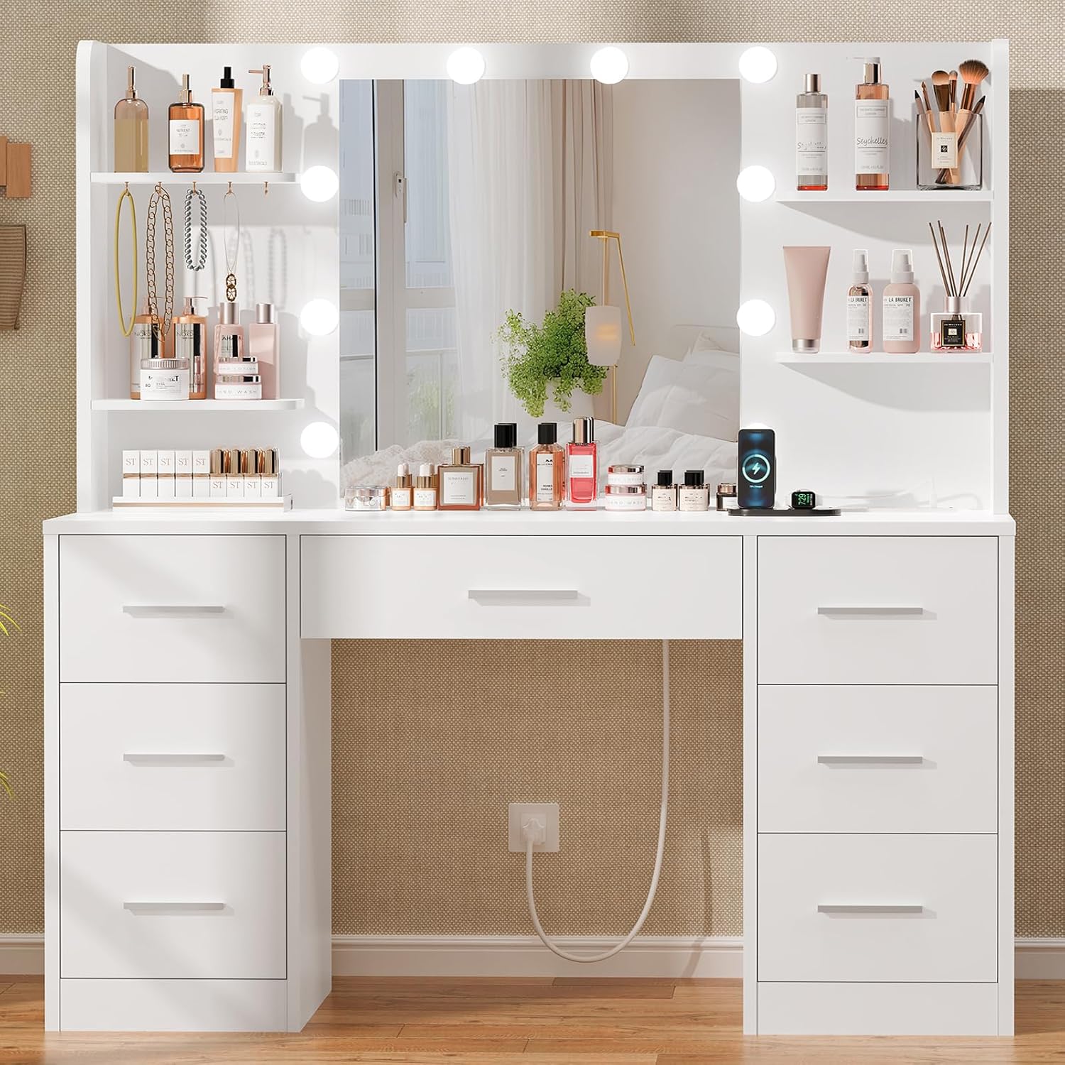 Home Outlet Bathroom Vanity - طاولة زينة كبيرة مع مرآة مضاءة