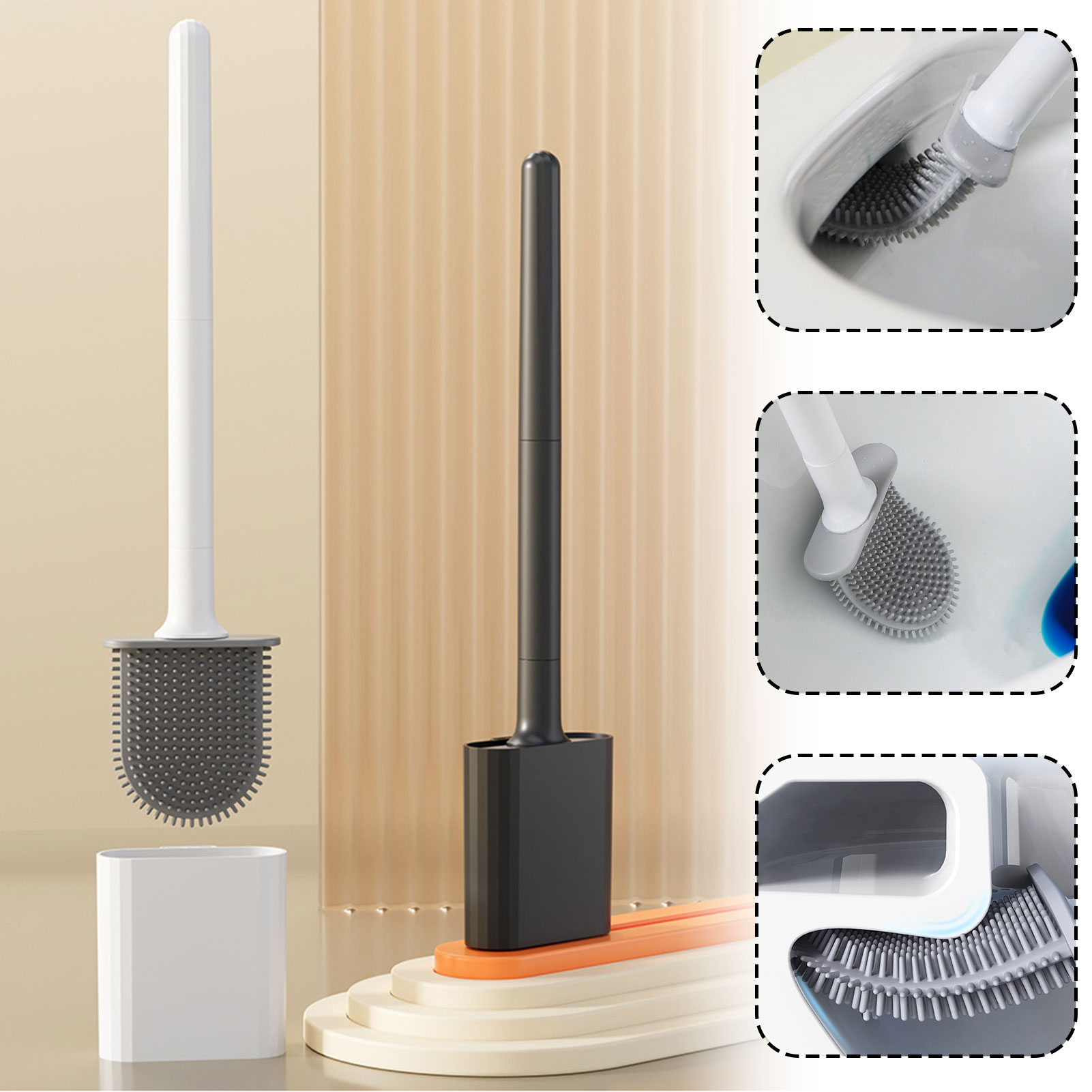 Home Bathroom Gadgets - فرشاة المرحاض السيليكون مع حامل الحائط