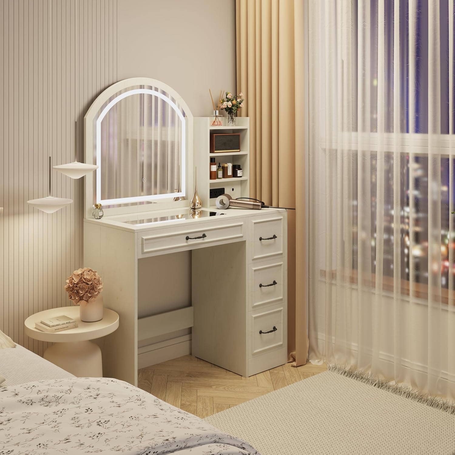 طاولة زينة عصرية مع مرآة مضاءة - مراجعة Home Outlet Bathroom Vanity وسعره
