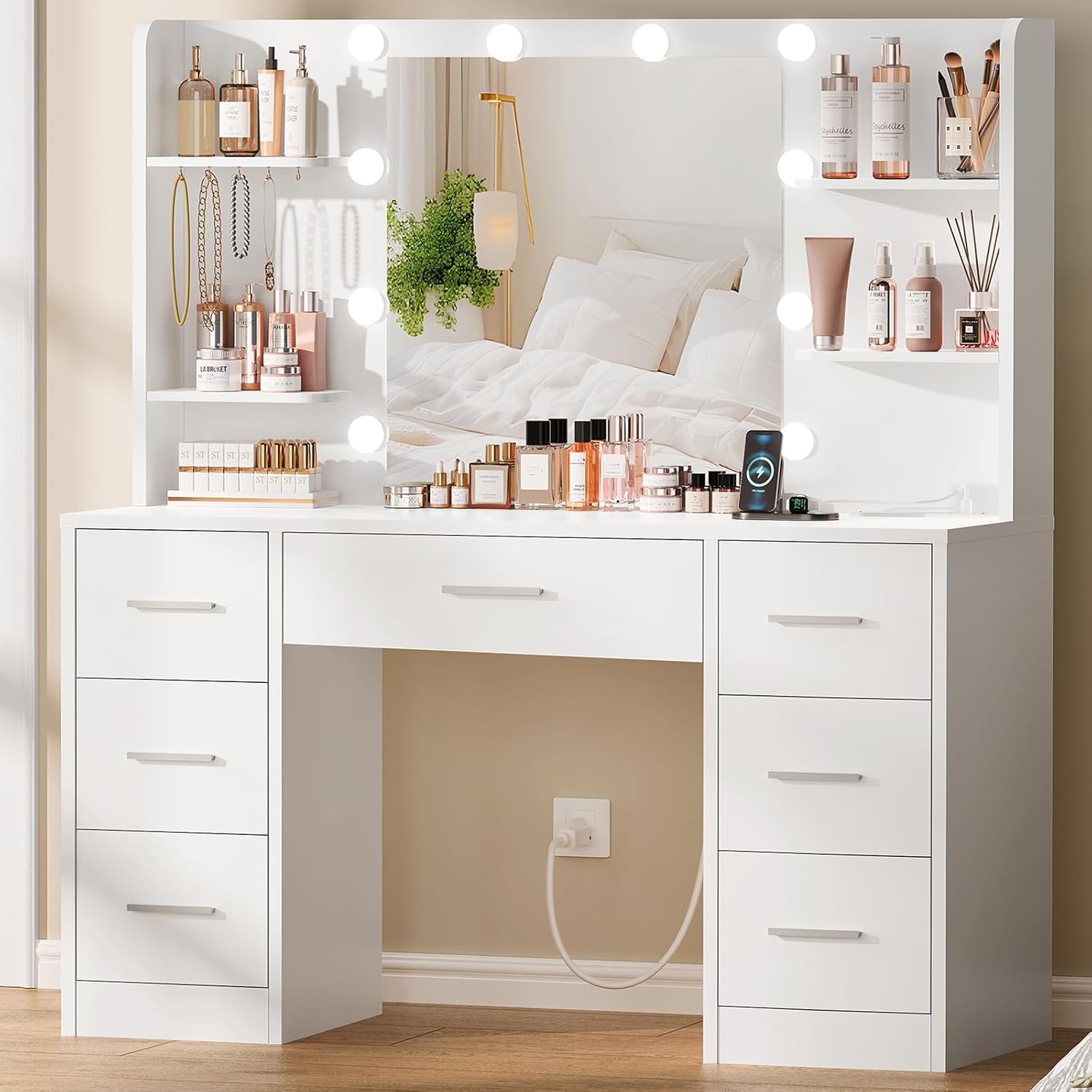 طاولة زينة كبيرة مع مرآة مضاءة - مراجعة Home Outlet Bathroom Vanity وسعره