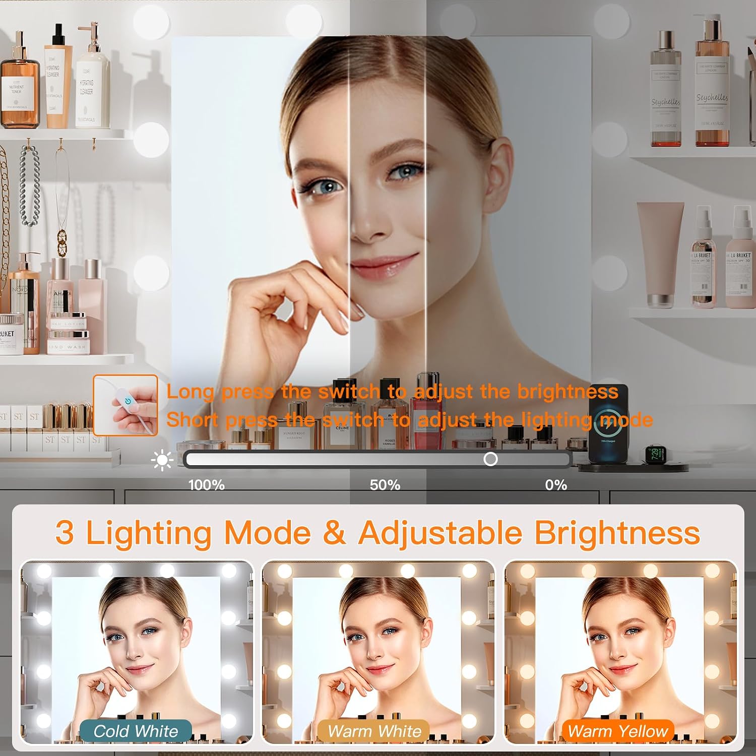 طاولة زينة كبيرة مع مرآة مضاءة - مراجعة Home Outlet Bathroom Vanity وسعره