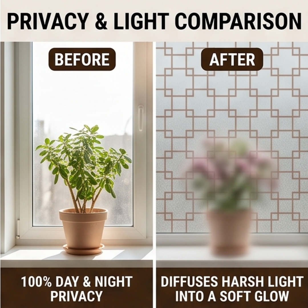 فيلم نافذة مطبوع بنقشة الشبكة  - مراجعة Home Bathroom Window وسعره
