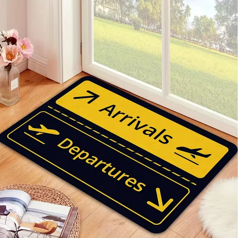 سجادة مدخل مضحكة بعلامة المطار - مراجعة Home Bathroom Door Signs وسعره